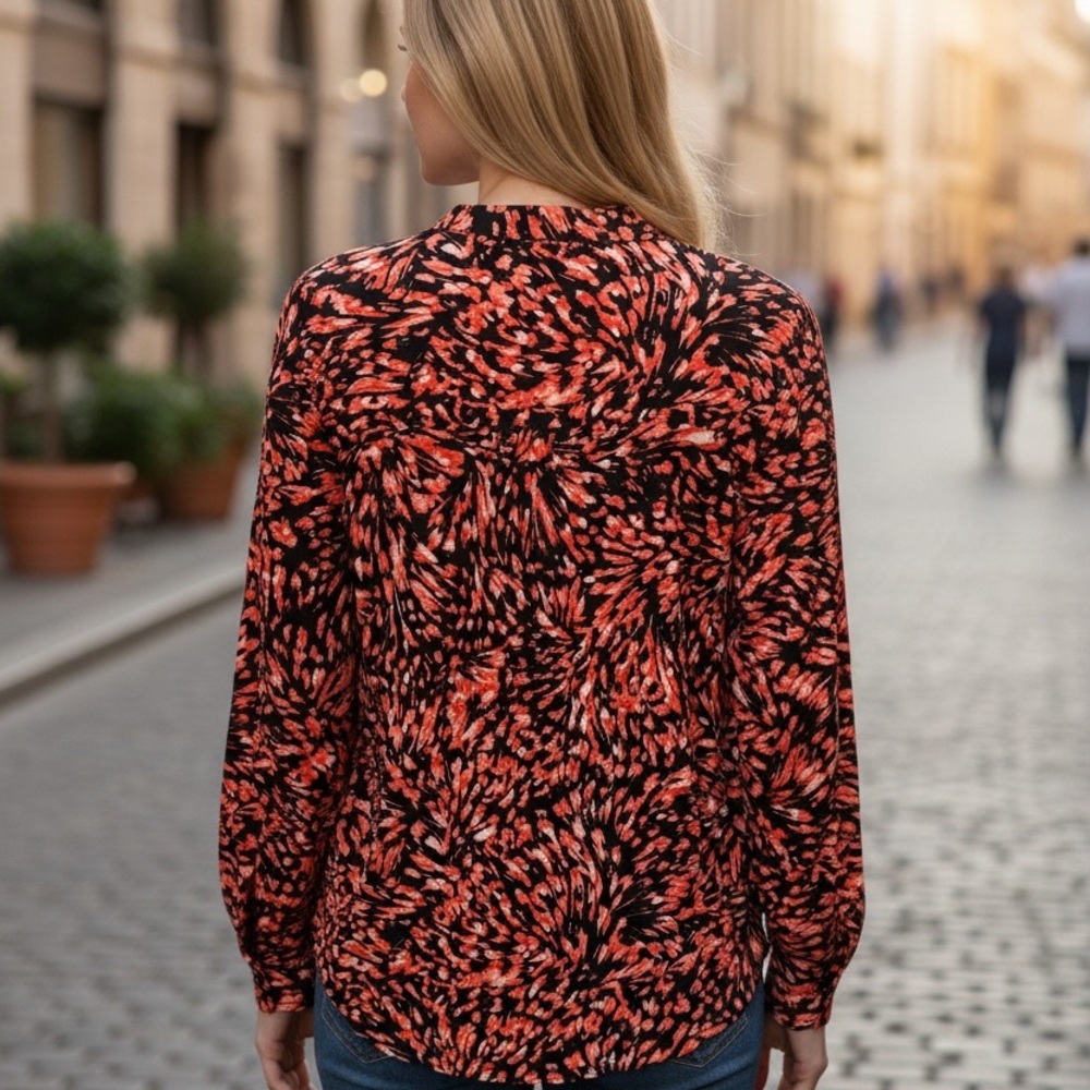 #781 Cocomo Black and Red Abstract Blouse - Picture 2 of 2